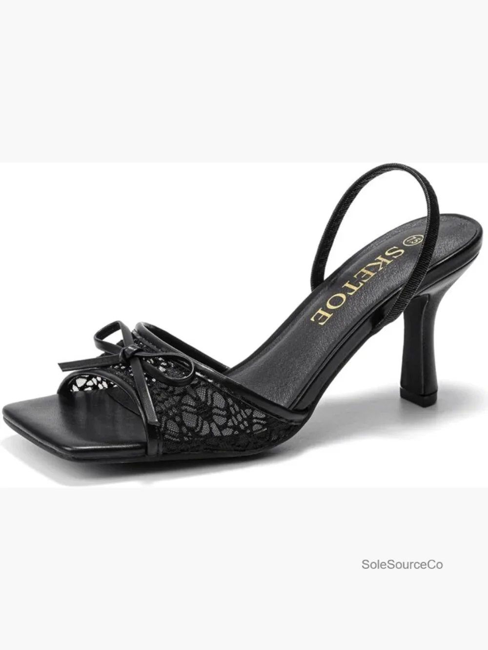 Kitten Heels Square Toe Mesh Sandals Knot Heels Open Toe Dressy Wedding Party